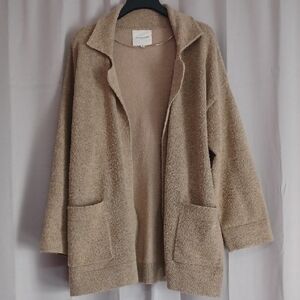 Thread & Supply Camel Cardigan Coat Open Front Notched Lapel Patch Pockets